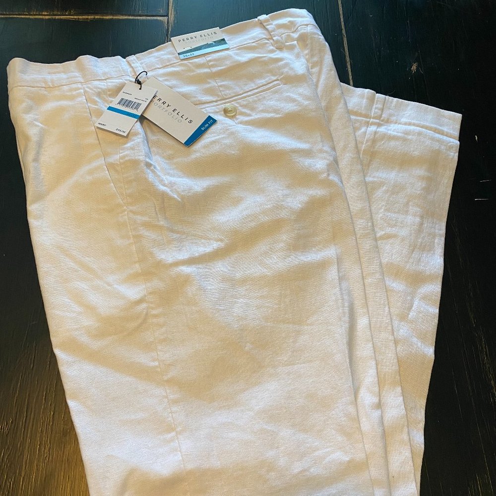Perry Ellis Portfolio White Linen Dress Slacks